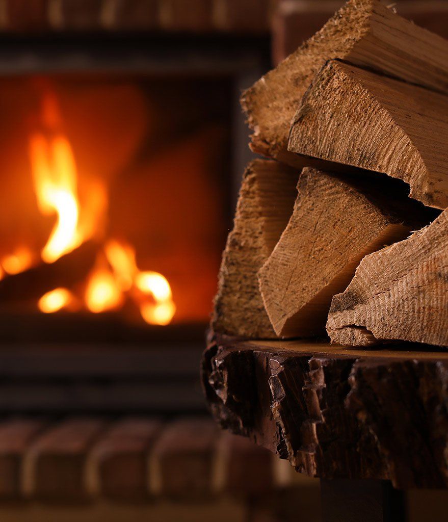 Bûche devant une cheminé