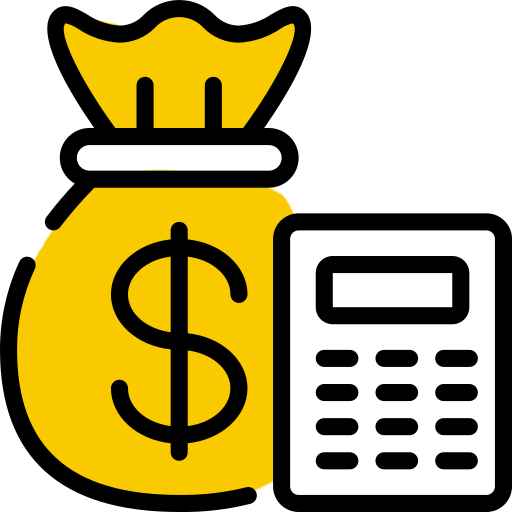 Ein gelber Geldbeutel mit einem Dollarzeichen neben einem Taschenrechner.