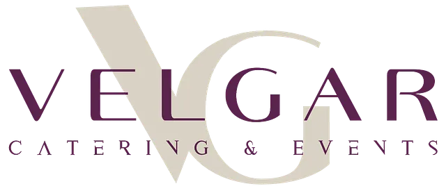 El logotipo de Velgar Catering and Events es morado y blanco.
