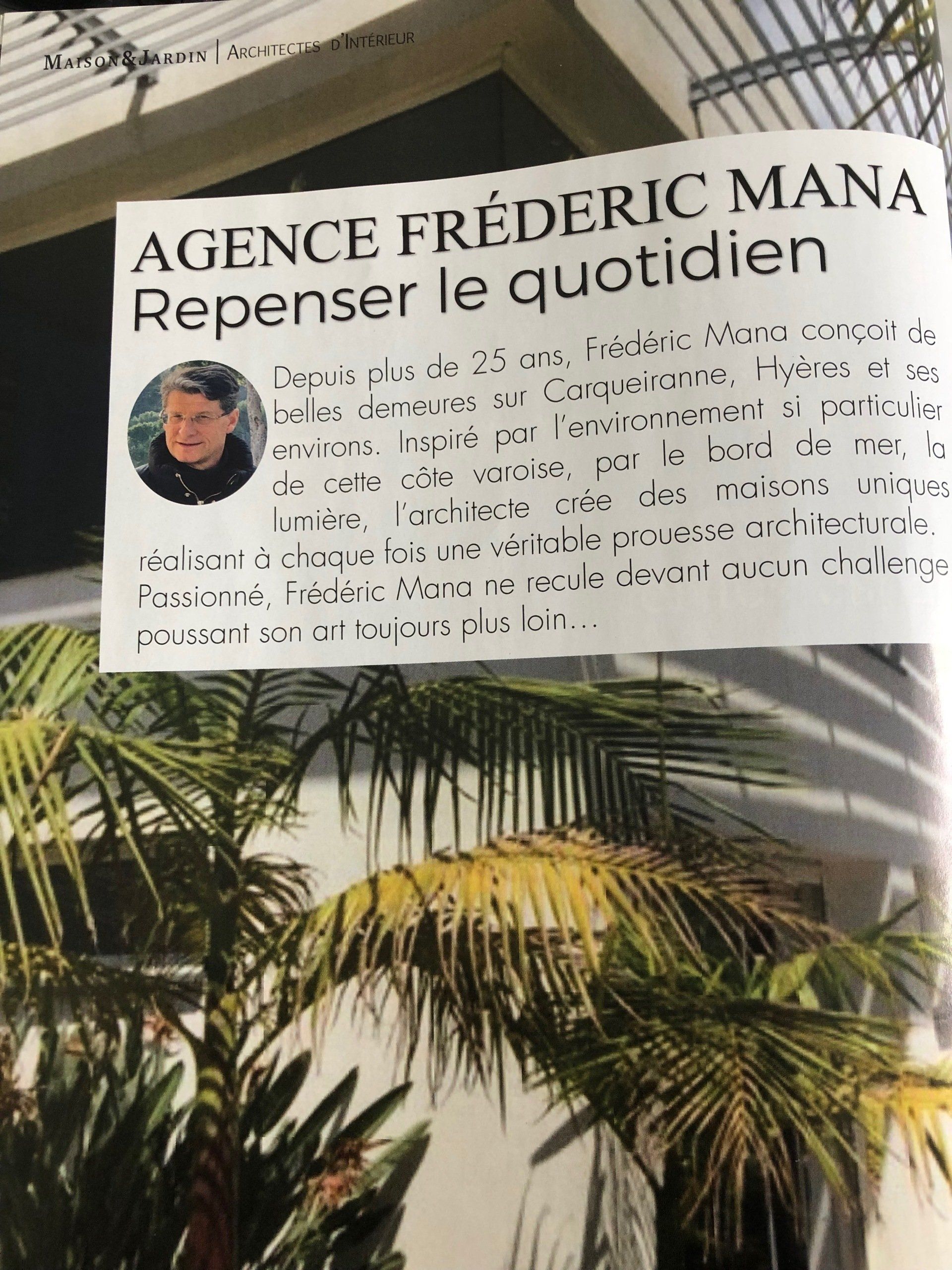 Article du magazine MAISON ET JARDIN qui présente Frédéric Mana