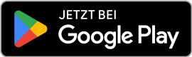 Google Play-Badge mit mehrfarbigem Dreieckslogo und deutschem Text „JETZT BEI“ auf schwarzem Hintergrund