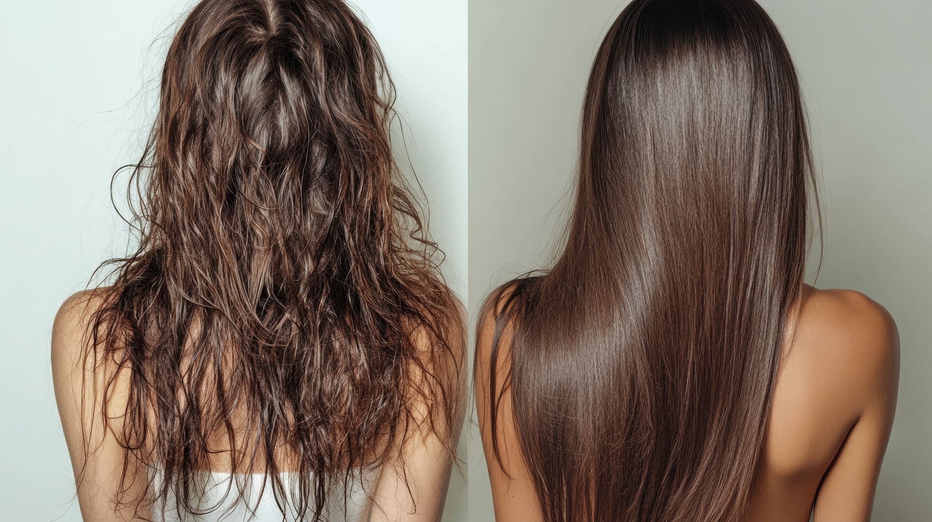 Avant / après d'un lissage sur cheveux brun