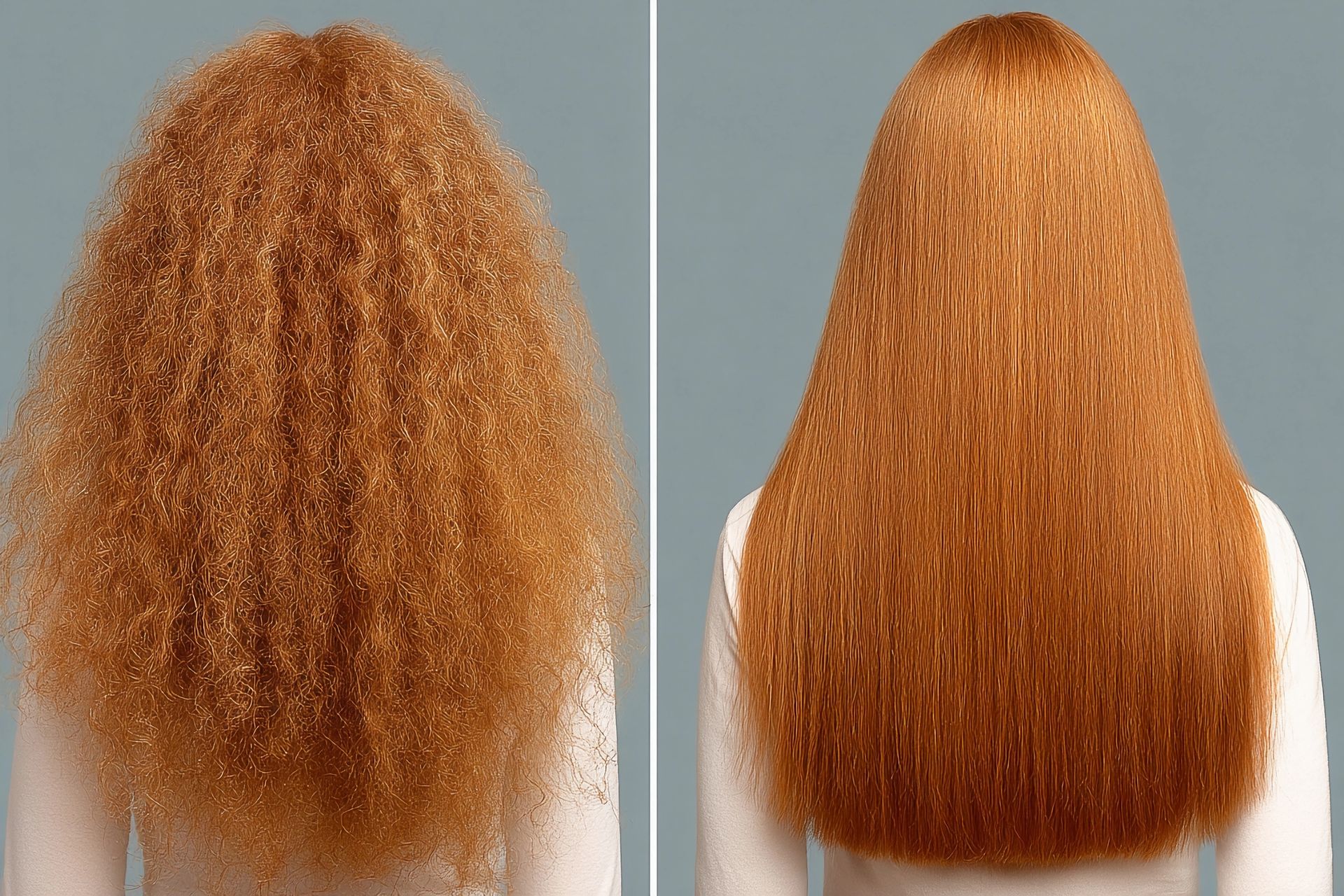 Avant / après d'un lissage sur cheveux roux