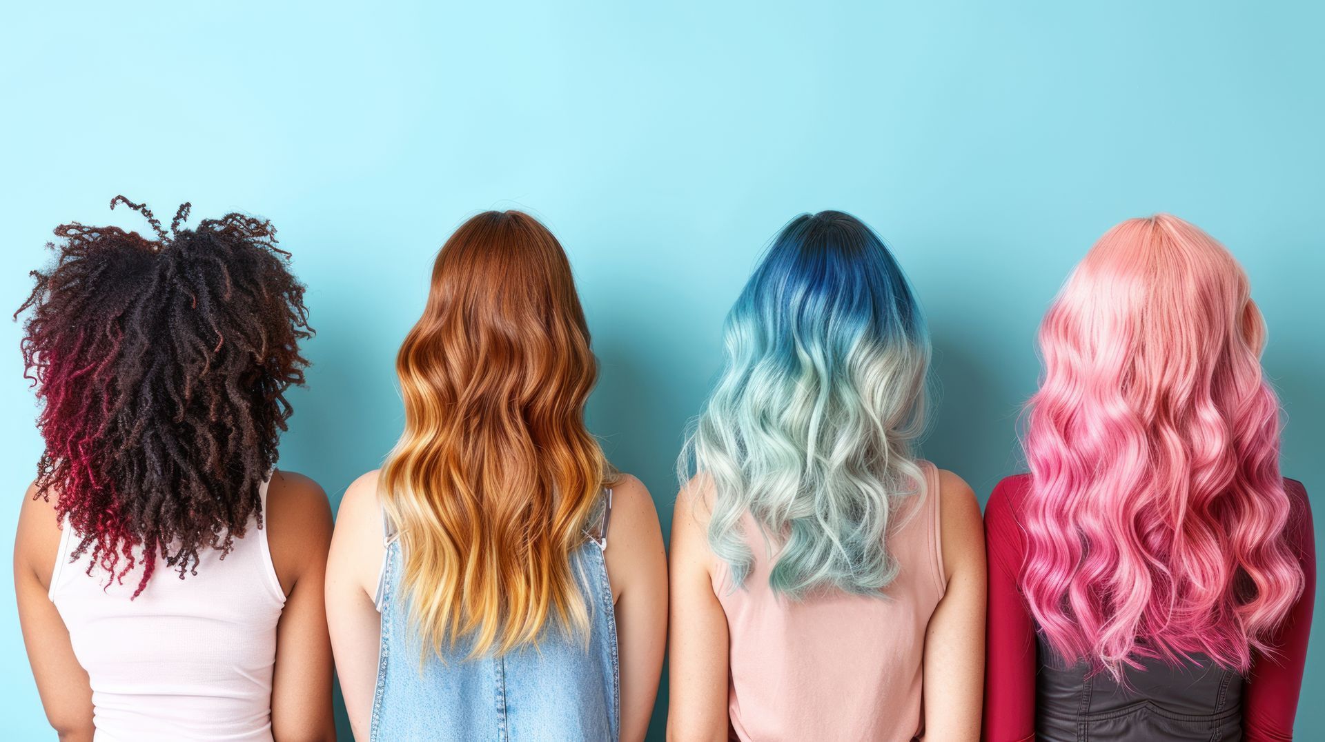 Plusieurs femmes de dos avec des cheveux colorés