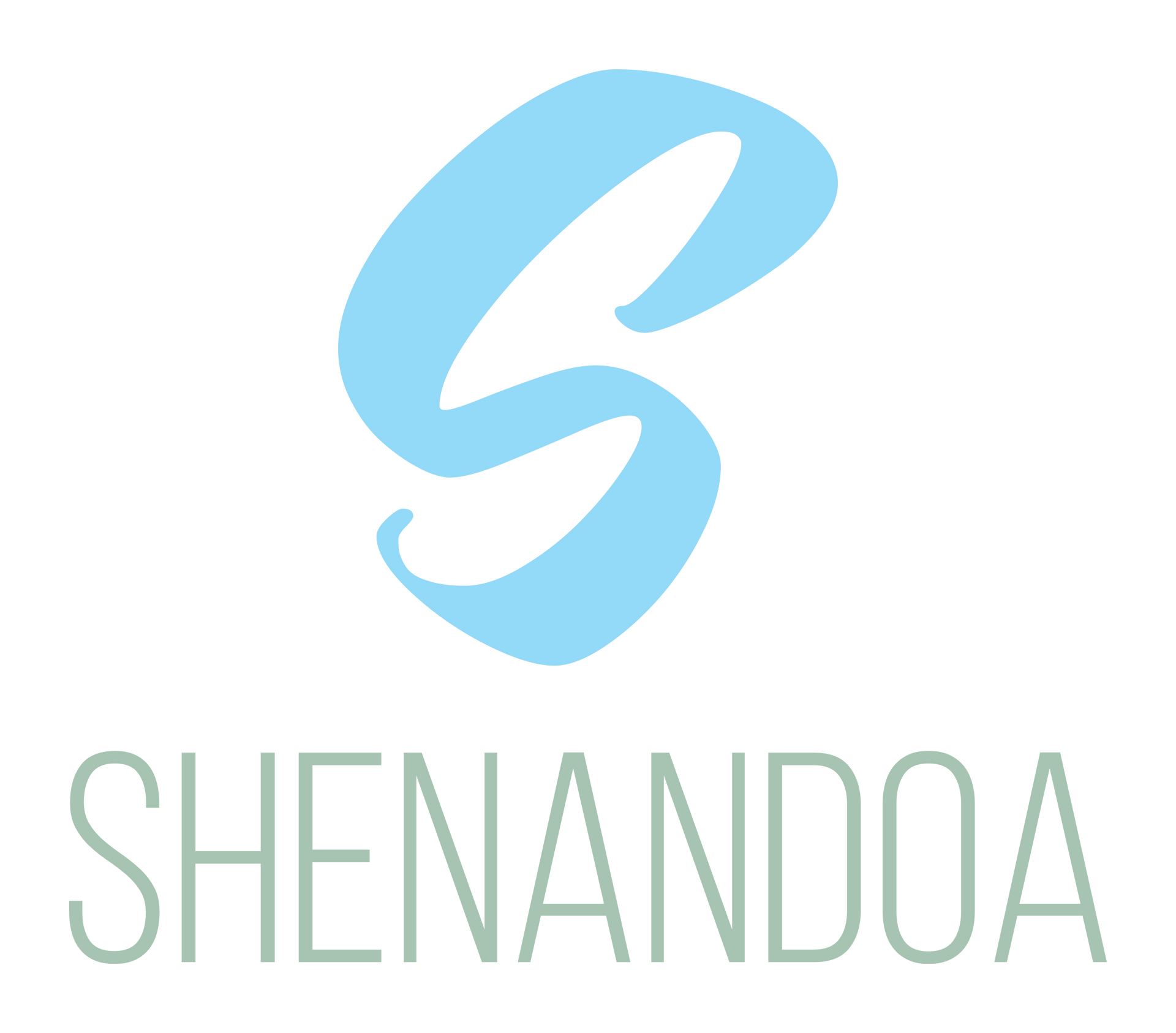 Logotipo de limpieza de Shenandoa con arcos azules y verdes, estrellas y el texto "LIMPIEZA Y MANTENIMIENTO".