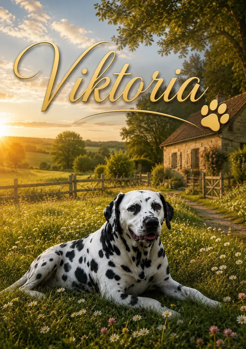 Dalmatien dans une champ de fleur
