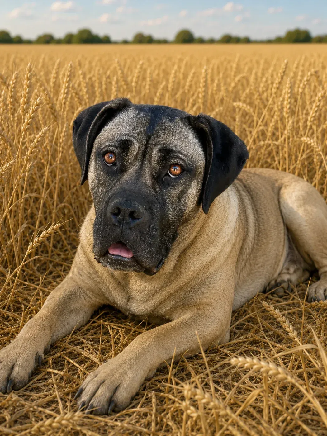 Chienne beige dans un champ de blé