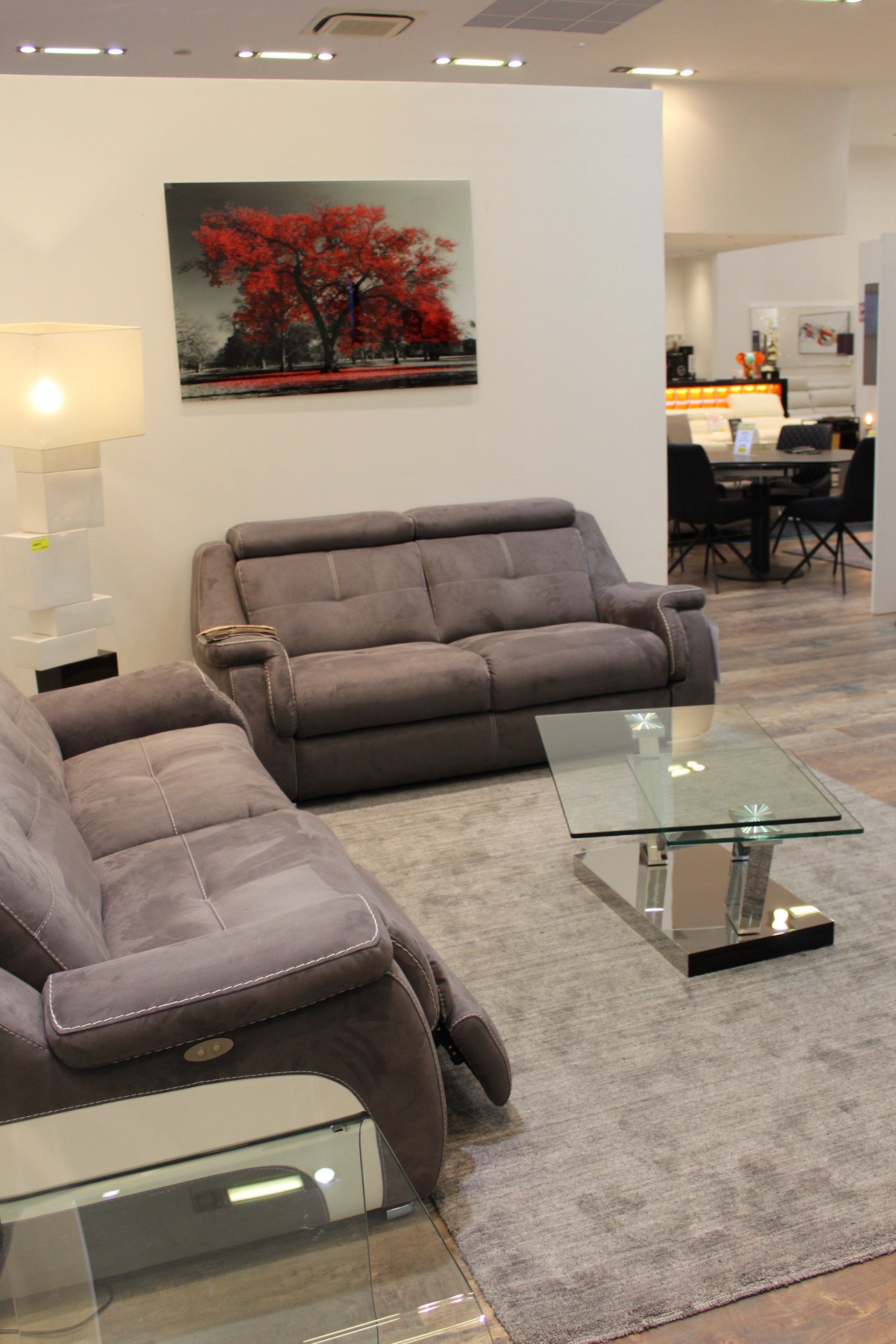 Deux canapés en velours gris