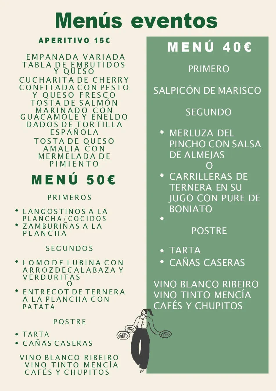 Folleto con el menú de un evento en español