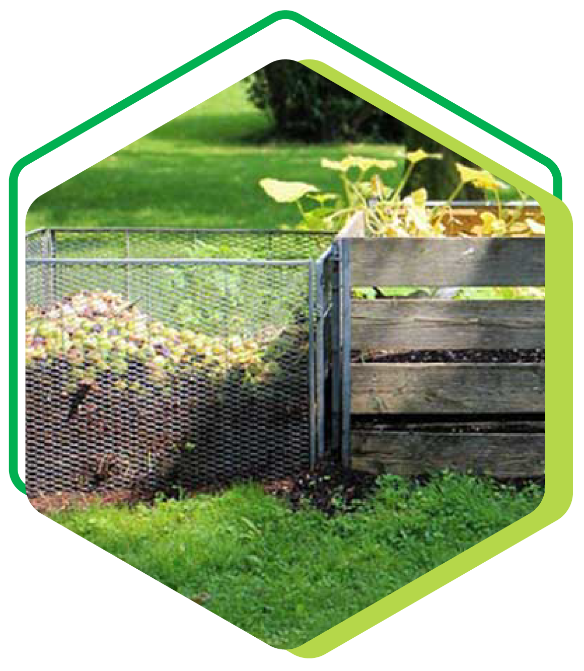 Déchets végétaux dans des blocs en bois et métallique