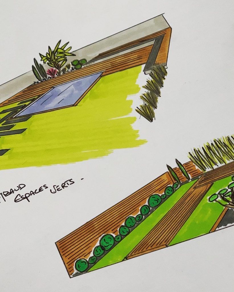 Dessin coloré d'un aménagement paysager 4