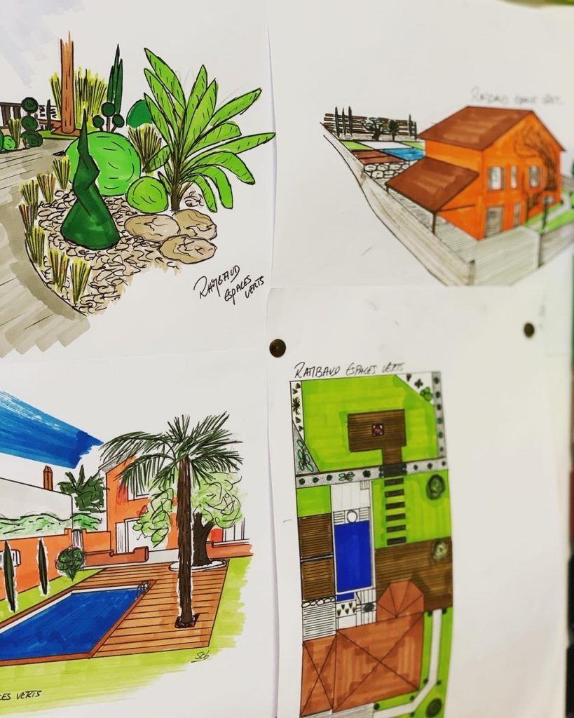 Dessin coloré d'un aménagement paysager 2