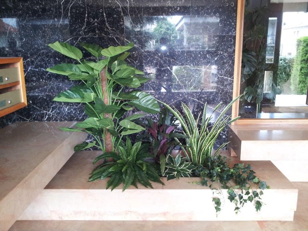 Décoration de plusieurs plantes dans une dalle de marbre