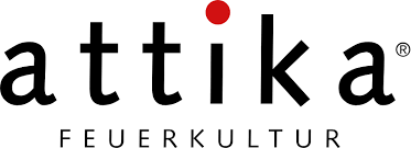 Le logo « attika » avec un point rouge au-dessus du deuxième « t » et le texte « FEUERKULTUR » en dessous.