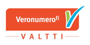 Veronumero.fi-sivuston logo, oranssi suorakulmio, jossa on valintamerkki, ja sen alla sana 