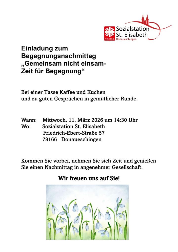 Einladung zum Begegnungsnachmittag 11.03.2026 Einladung zum Begegnungsnachmittag 11.03.2026