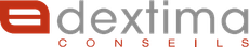 Logo de Dextima Conseils, cabinet de conseil, avec le nom et le slogan de l'entreprise. 