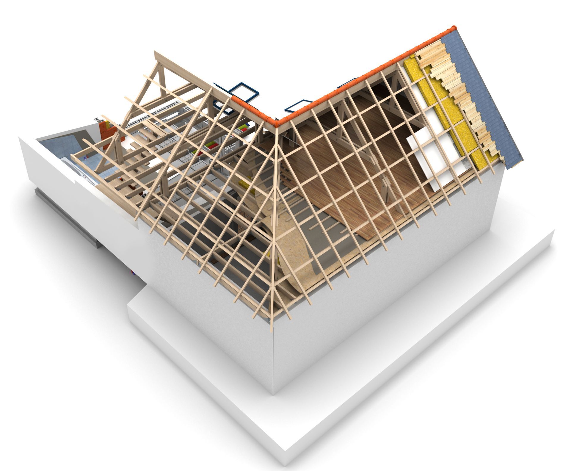 Maquette de charpente, plan en 3D