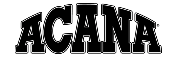 Logotipo de ACANA en letras negras en negrita con contorno blanco sobre un fondo claro.