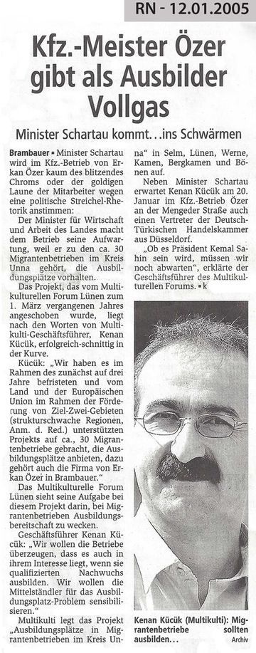 Kfz.-Meister Özer gibt als Ausbilder Vollgas Ruhrnachrichten vom 12.01.2005