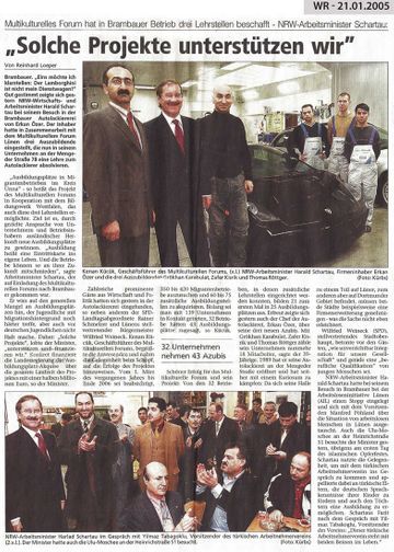 “Solche Projekte unterstützen wir” Westfälische Rundschau vom 21.01.2005