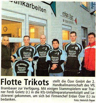 Trikot Sponsoring Handballmannschaft VfL Brambauer