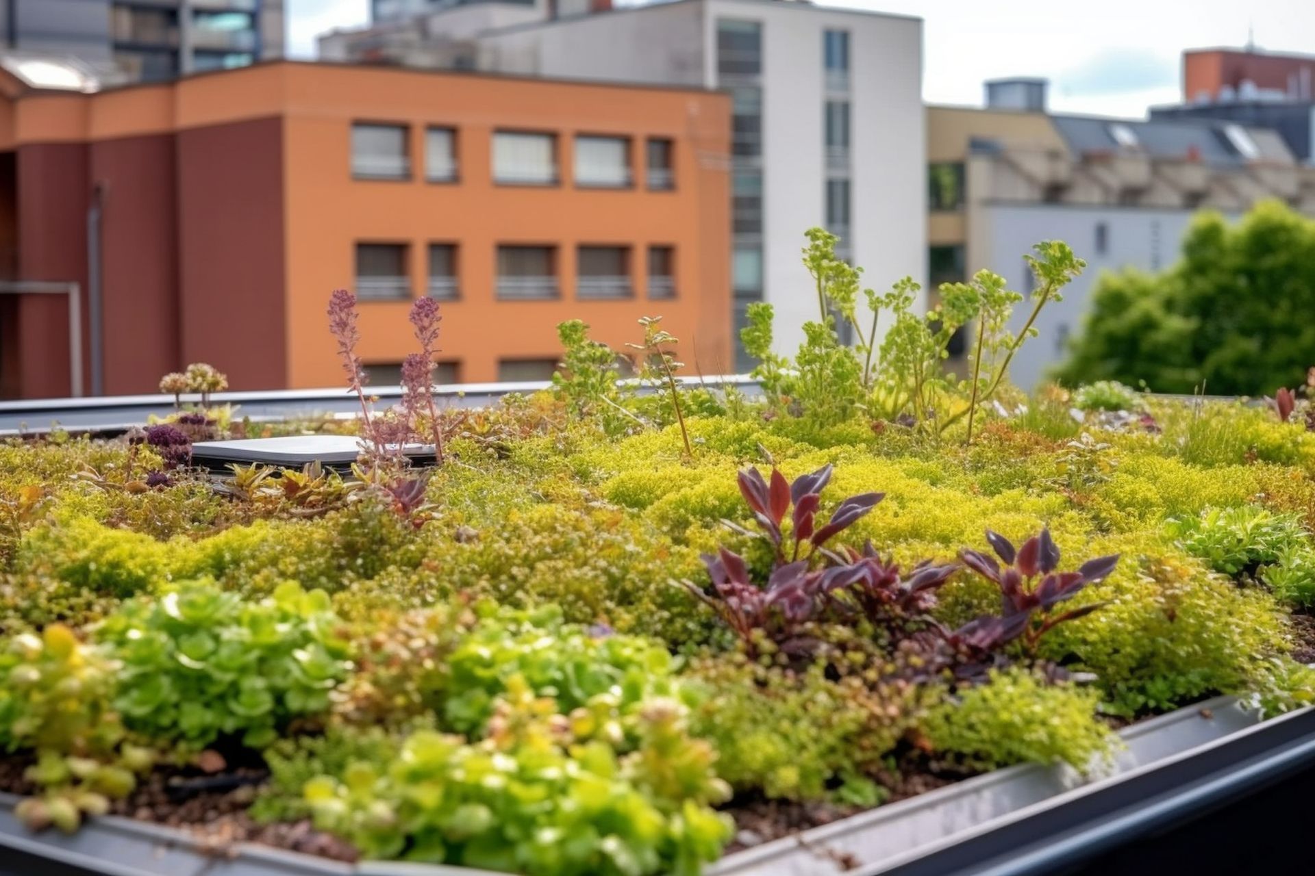 Focus sur plantes poussant sur un toit végétalisé