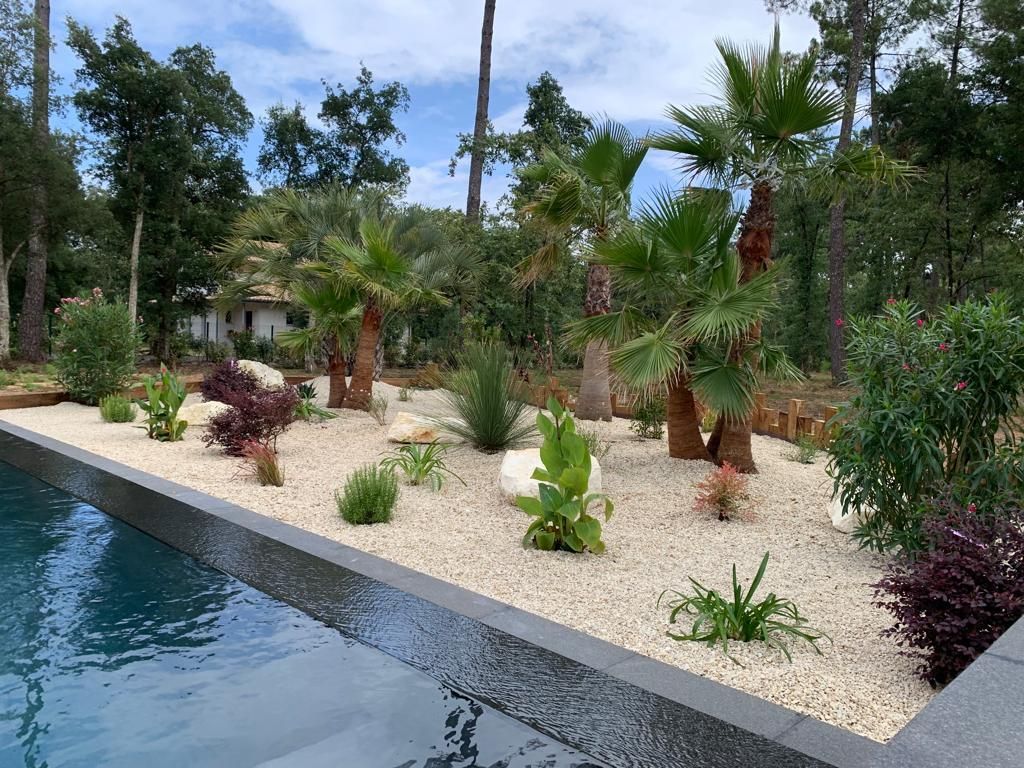 Massifs et piscine à débordement