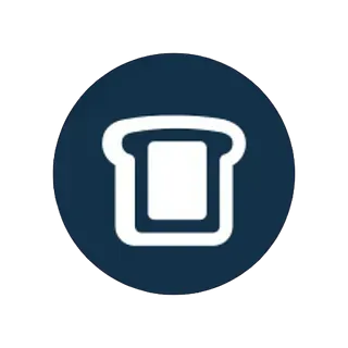 Un icono de una rebanada de pan en un círculo azul.