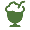 Un icono verde de una taza de helado con una pajita.