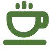 Un icono verde de una taza de café sobre un fondo blanco.