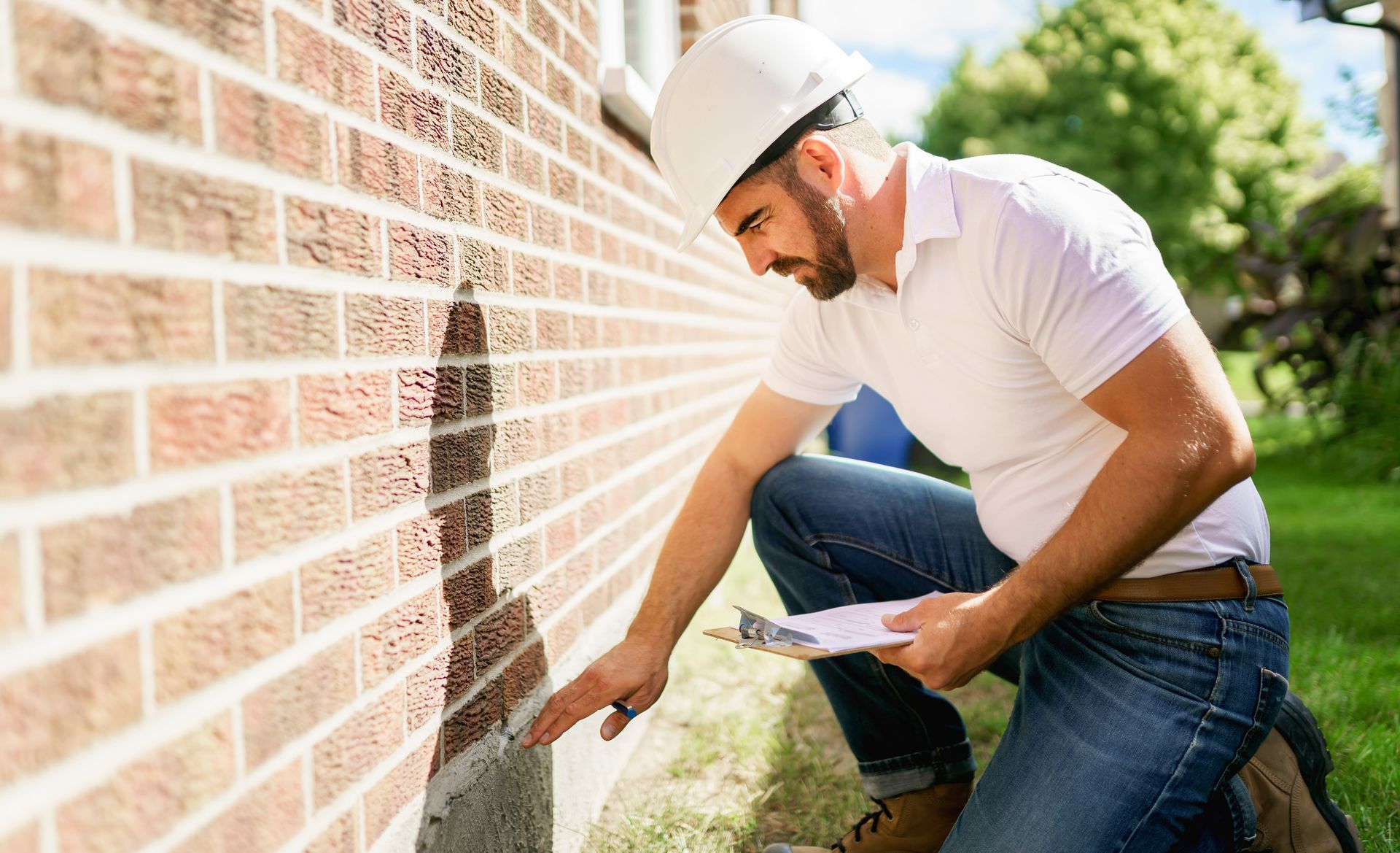 Un professionnel devant le mur d'une maison