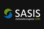SASIS-Logo mit grünem und blauem Kreissymbol und dem Text „Zahlstellenregister (ZSR)“ auf schwarzem Hintergrund