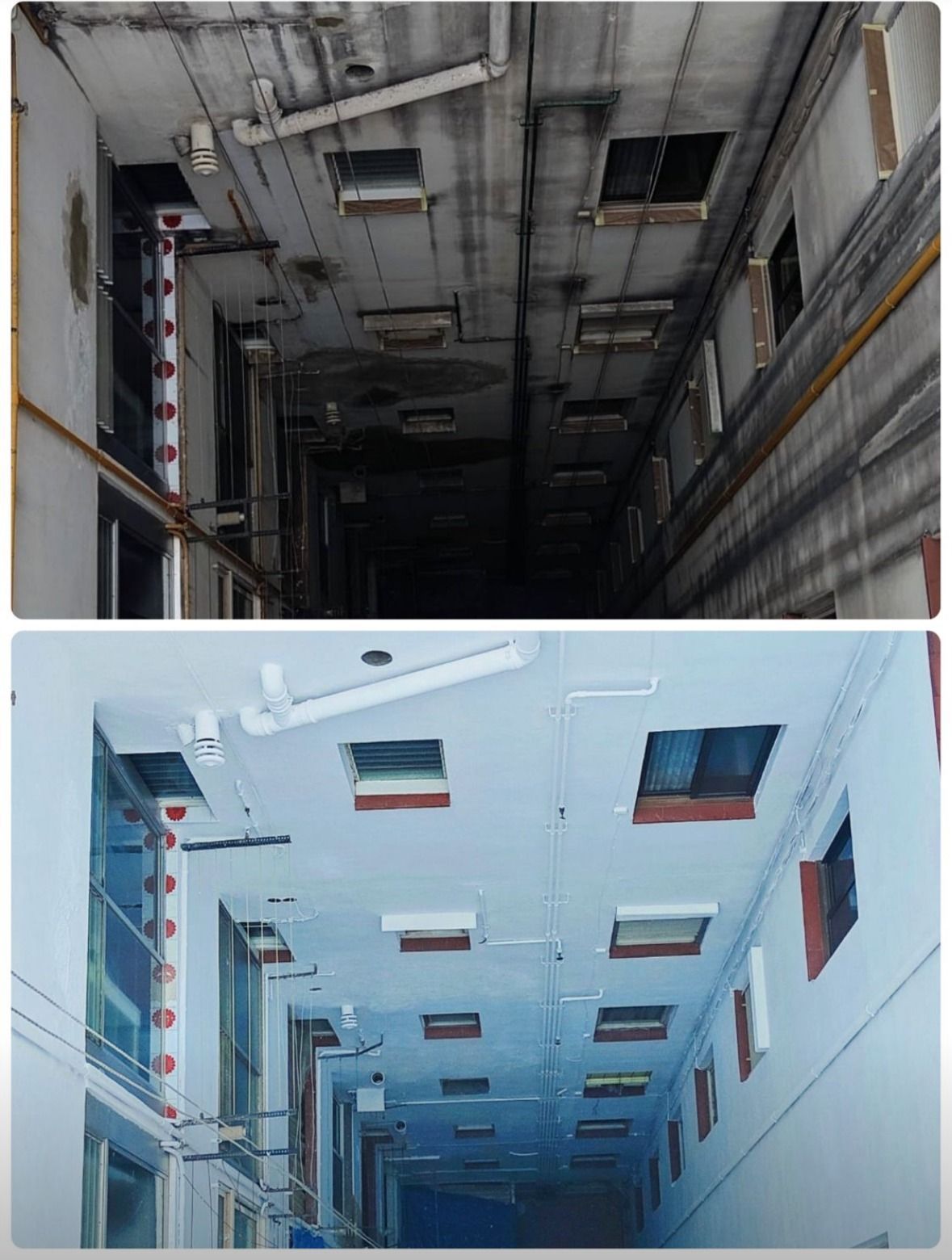 Una foto de antes y después de un ascensor subiendo y bajando.