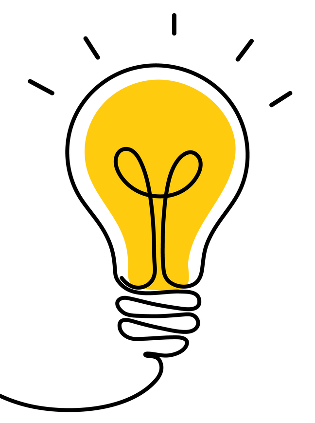 Ampoule jaune à remplissage jaune vif et lignes rayonnantes.