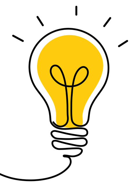 Ampoule jaune à remplissage jaune vif et lignes rayonnantes.