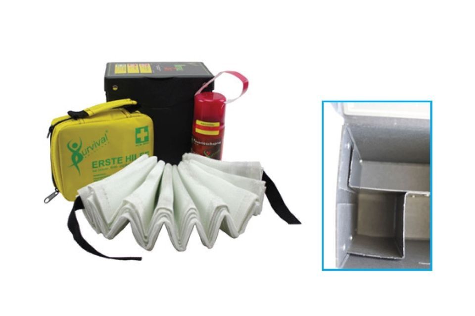 PAKA Glashütter Pappen- und Kartonagenfabrik GmbH Boxen mit Klappe und Innensteg als Notfallset für die Küche