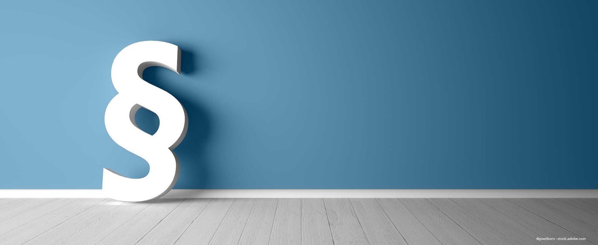 Weißes Absatzsymbol, das an einer blauen Wand auf einem hellgrauen Boden lehnt.