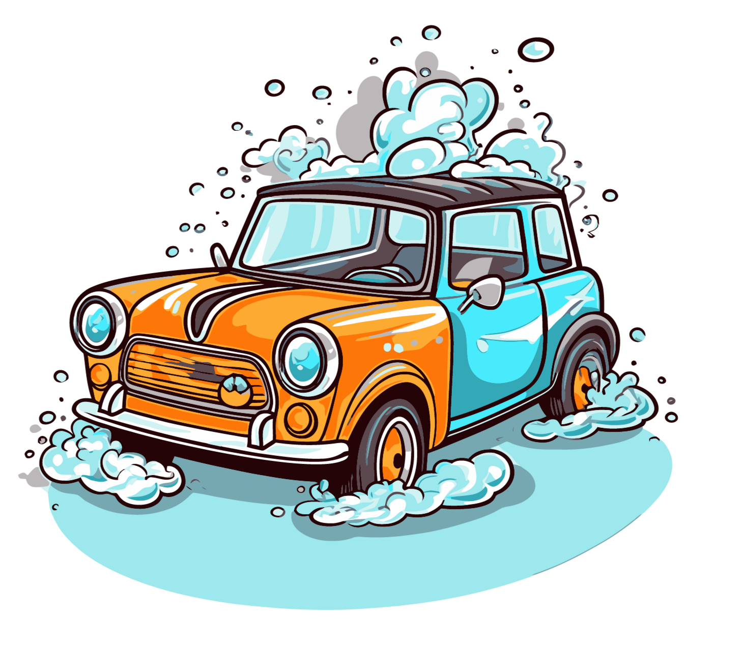 Voiture lavée avec des bulles de mousse.