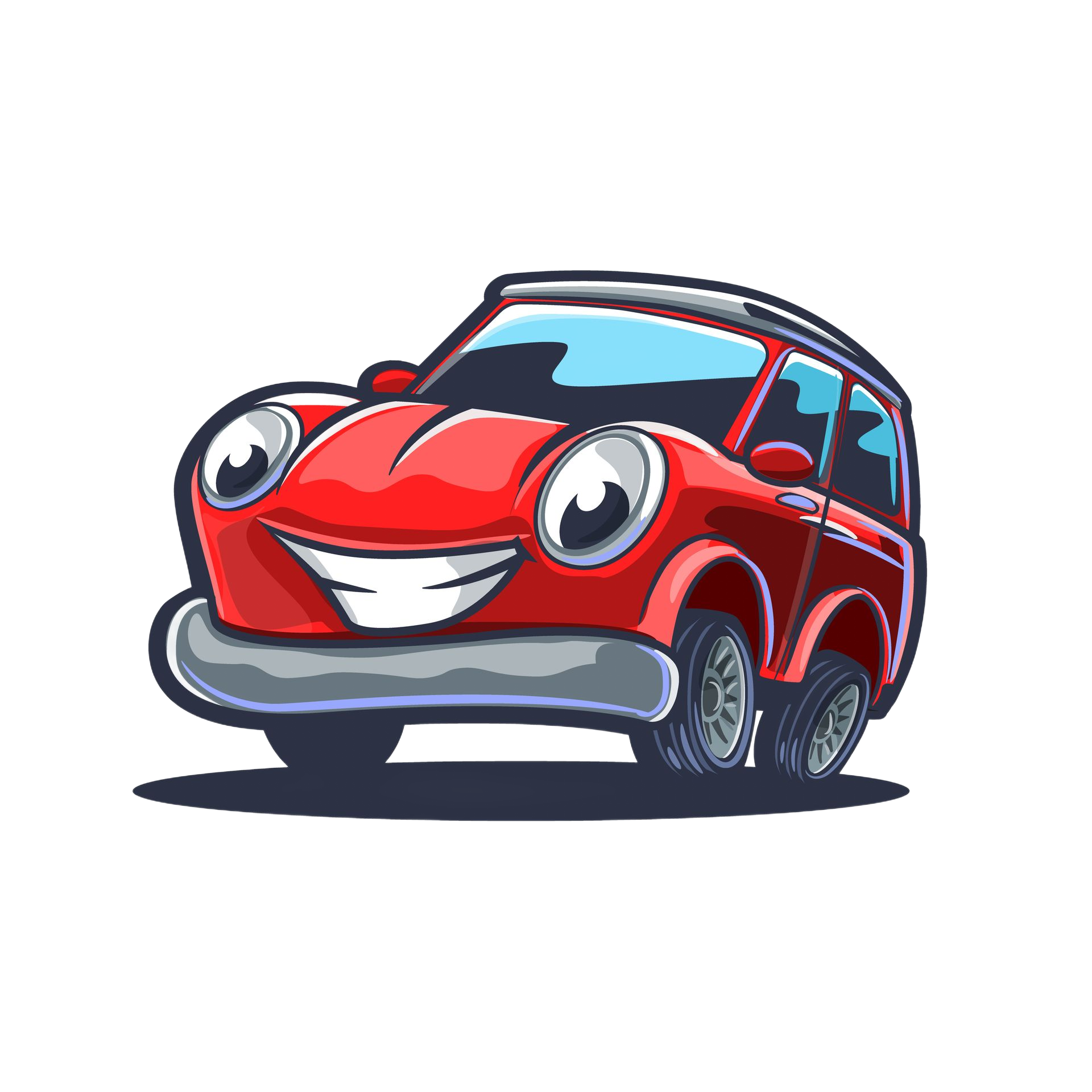 Voiture rouge avec un visage souriant.