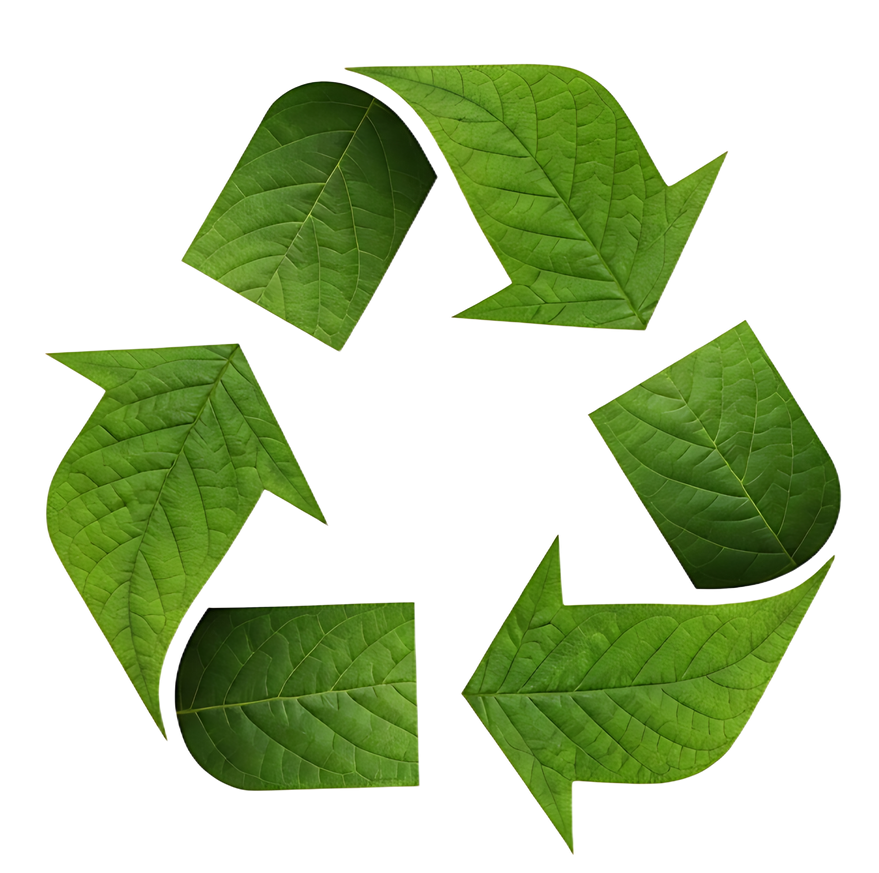Symbole de recyclage composé de feuilles, représentant la durabilité environnementale.