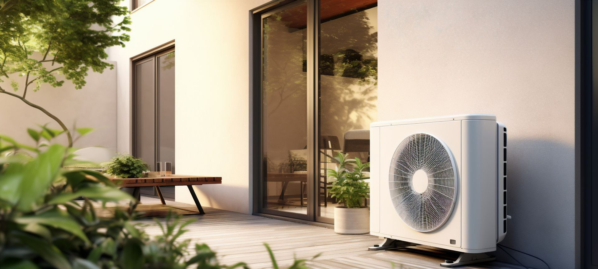 Pompe à chaleur sur une terrasse