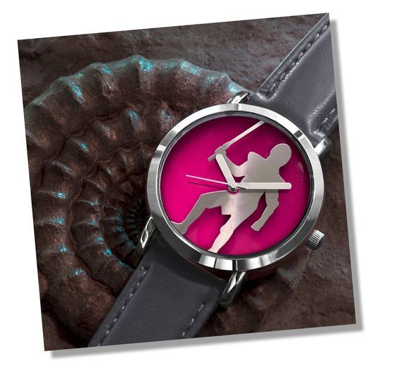 Holger Kriegerbarthold Bildbearbeitung/Lithographie Uhr mit einem pinken Ziffernblatt und Rittersilhouette