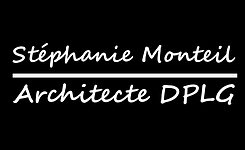 Texte blanc sur fond noir : Stéphanie Monteil  au-dessus d'une ligne, puis Architecte DPLG en dessous.
