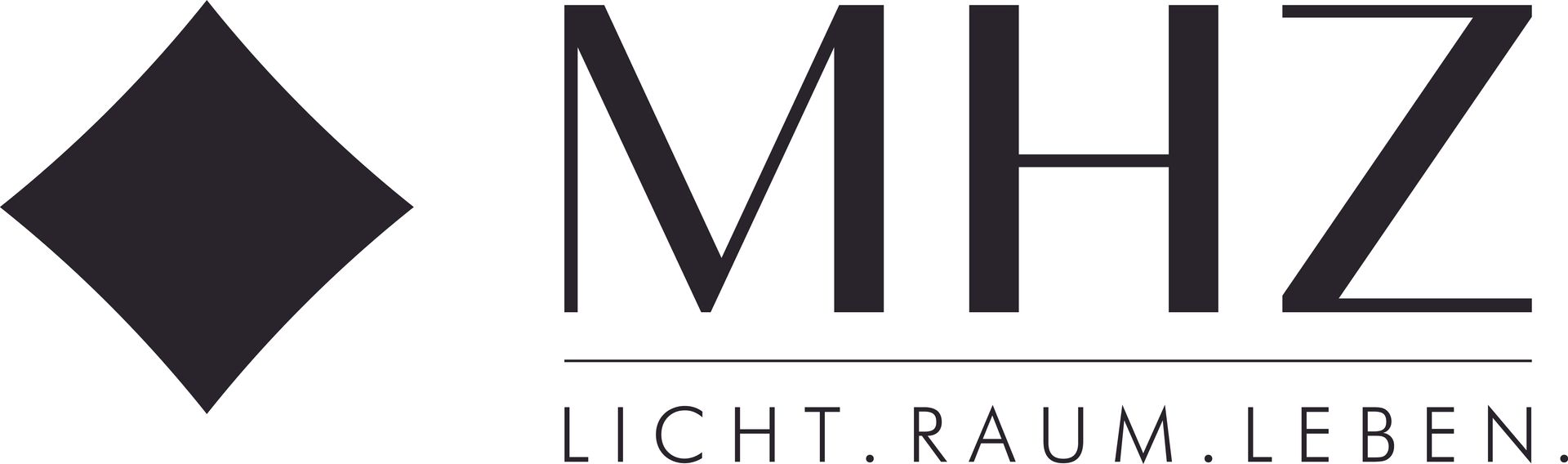 Logo of MHZ: dark diamond, letters MHZ, 