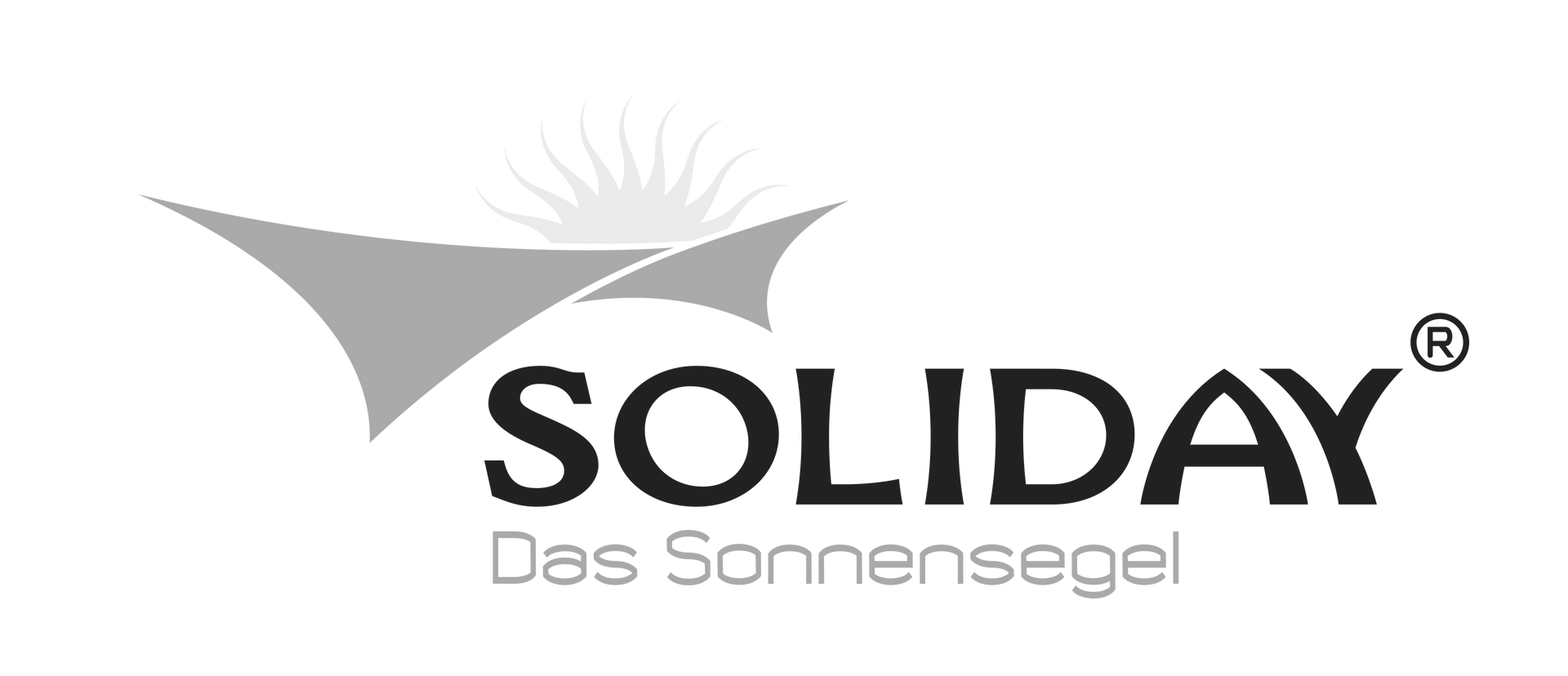Logo von SOLIDAY, das eine stilisierte Sonne über Sonnensegeln mit dem Text 