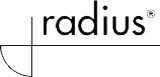 Logo mit dem Schriftzug „Radius“ und dem Symbol für eine eingetragene Marke, zusammen mit einer Linie und einem Bogen.