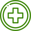 Una cruz verde en un círculo sobre un fondo blanco.