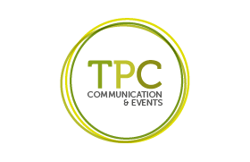 Logotip de TPC Communication & Events en text verd dins d'un doble cercle verd sobre fons blanc