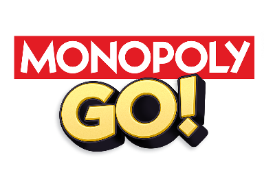 Logotip de Monopoly GO! en vermell, groc i negre sobre fons blanc